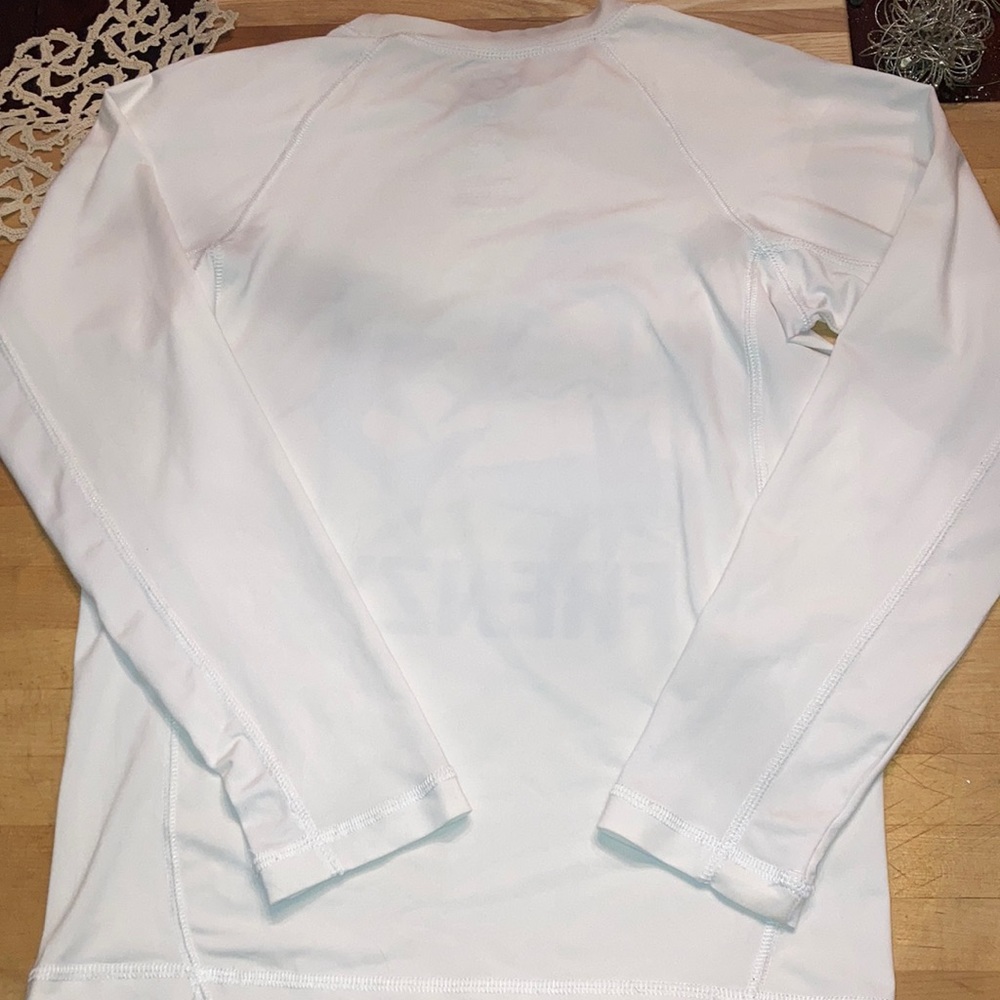 Long Sleeve Protective Sun Surf Shirt White Rash Guard Blue Shark Print OP 10 12 - Picture 6 of 6